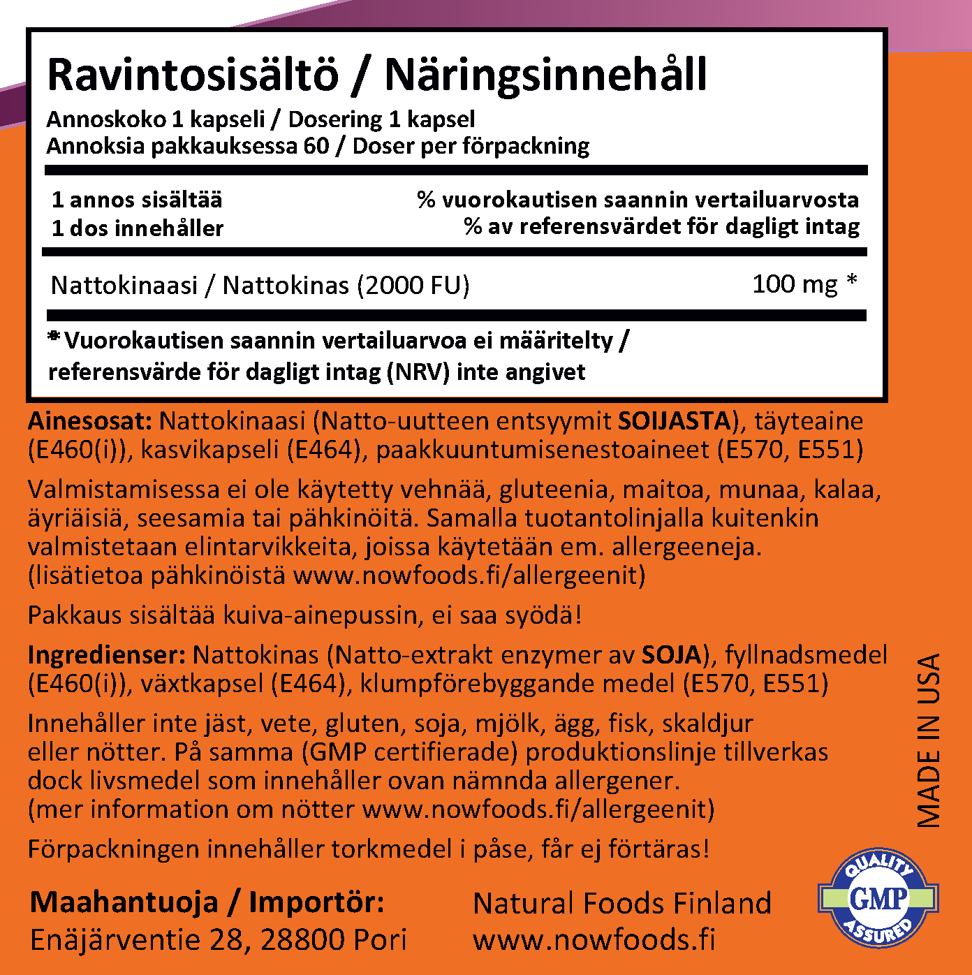 Nattokinase 100mg (60 kapselia)