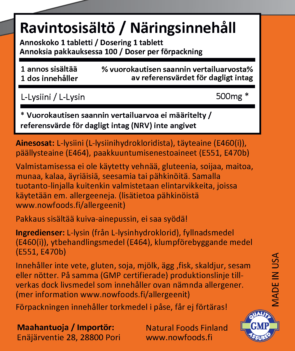 L-Lysine 500mg (100 tablettia)