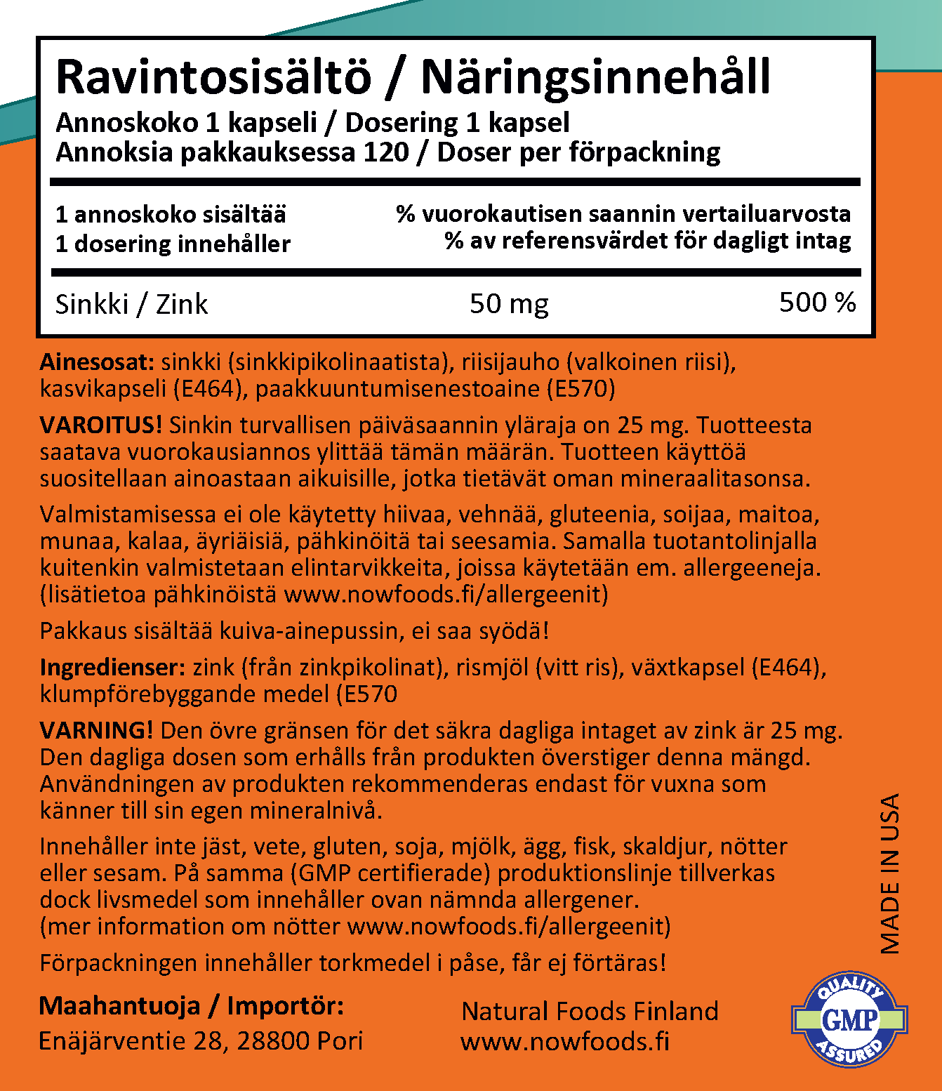 Zinc Picolinate 50mg (120 kapselia)