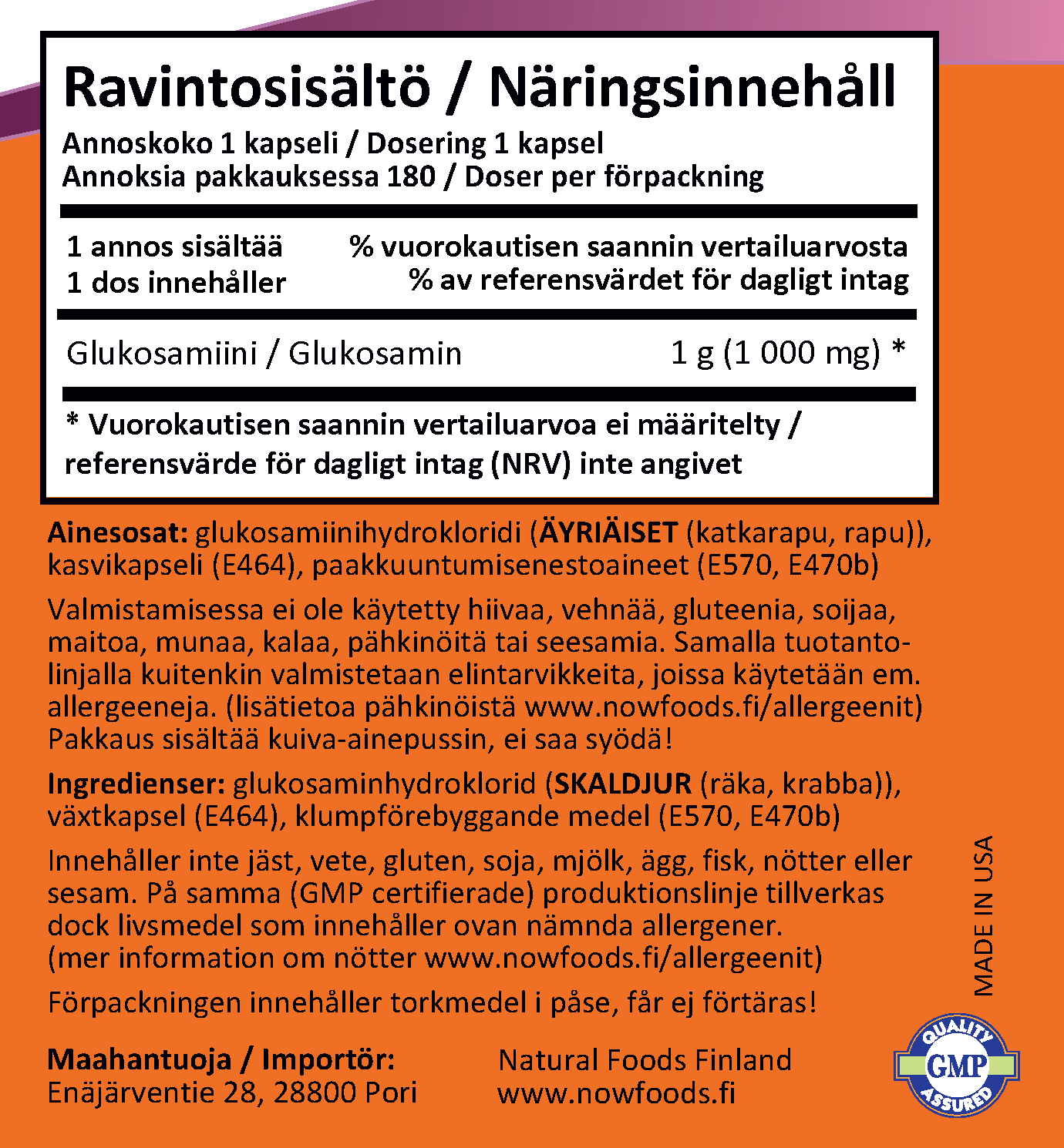 Glucosamine 1000mg (180 kapselia)