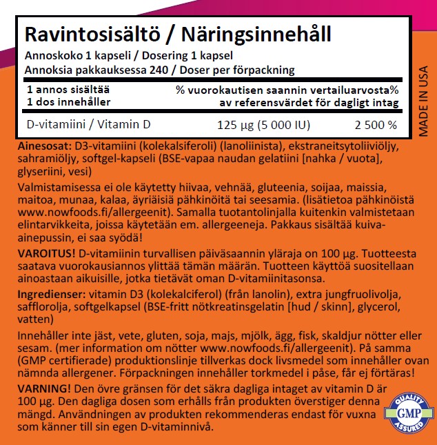 Vit D-3 5000IU (240 kapselia)