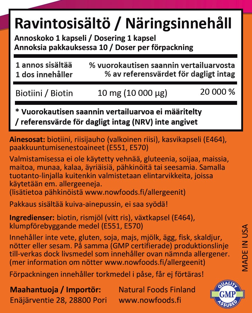 Biotin 10mg (120 kapselia)