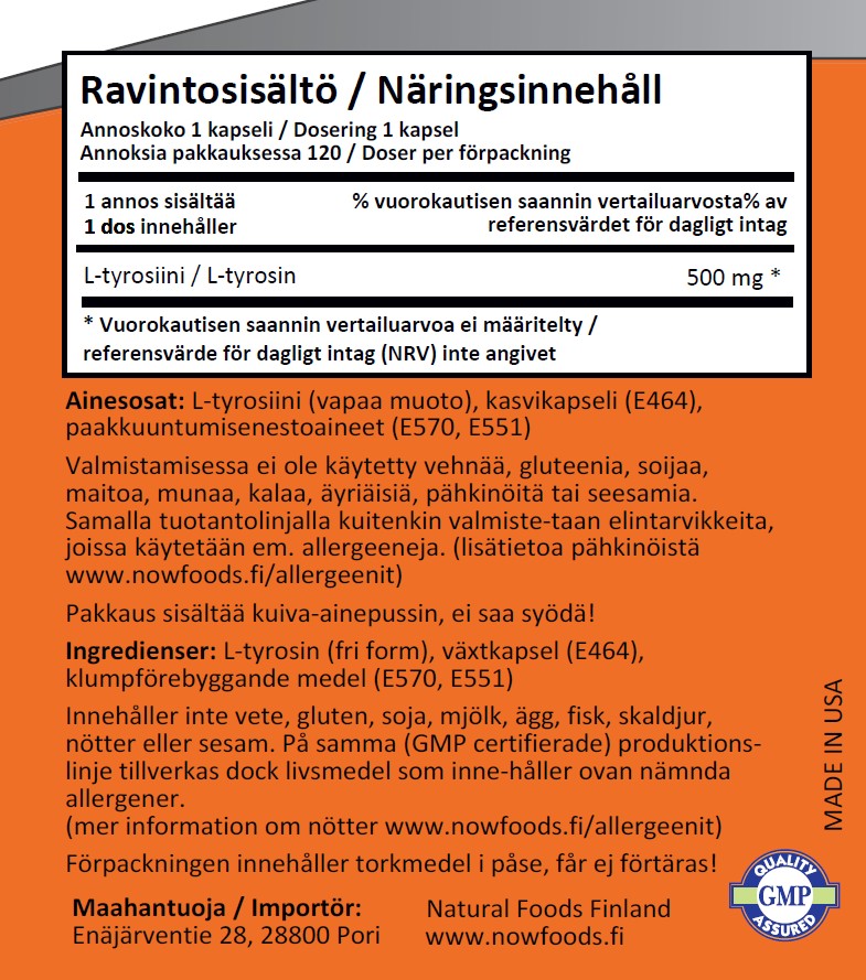 L-Tyrosine 500mg (120 kapselia)