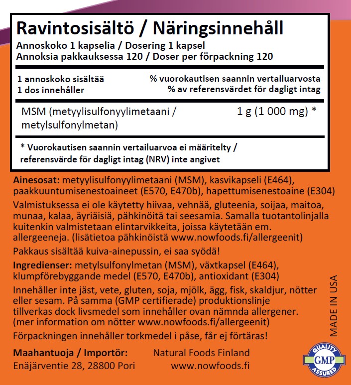 M.S.M 1000mg (120 kapselia)