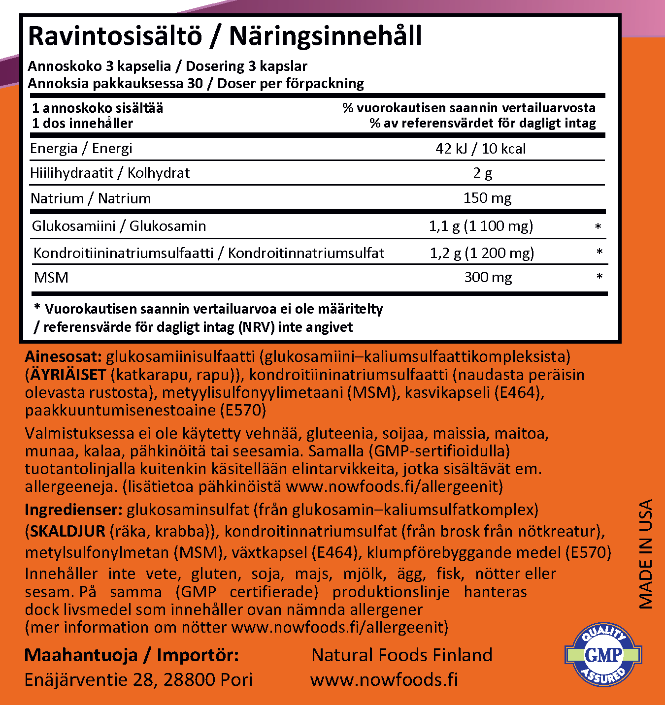 Glucosamine Chondroitin & MSM (90 kapselia)