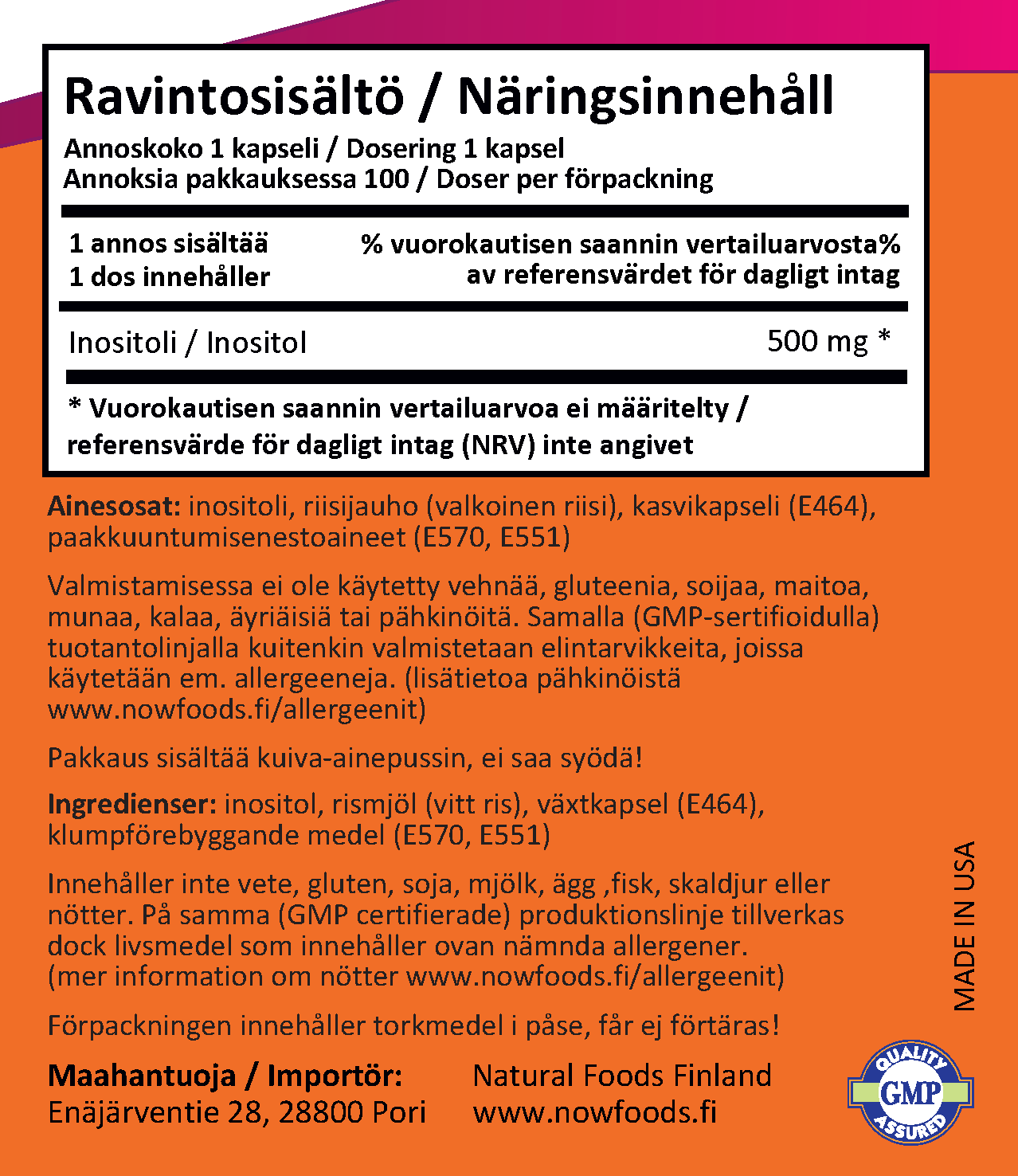 Inositol 500mg (100 kapselia)