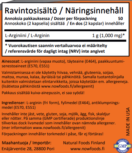 L-Arginine 500mg (100 kapselia)