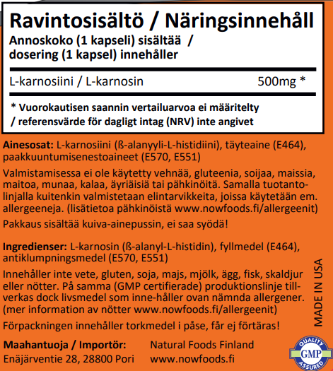L-Carnosine 500mg (50 kapselia)