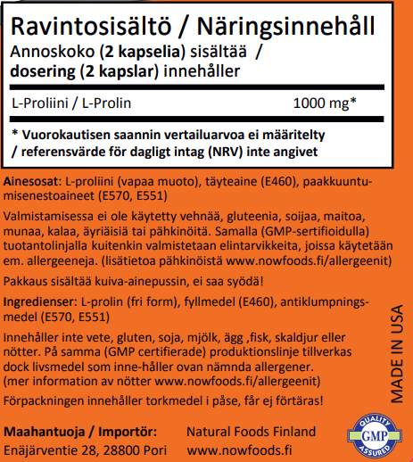 L-Proline 500mg (120 kapselia)