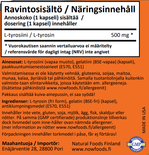 L-Tyrosine 500mg (120 kapselia)