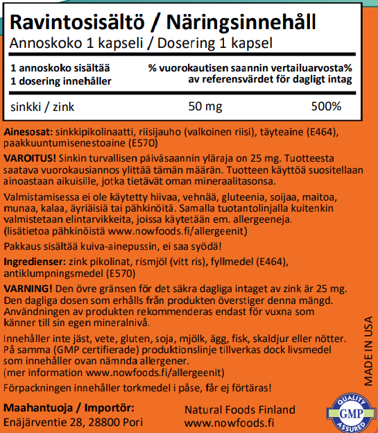 Zinc Picolinate 50mg (120 kapselia)