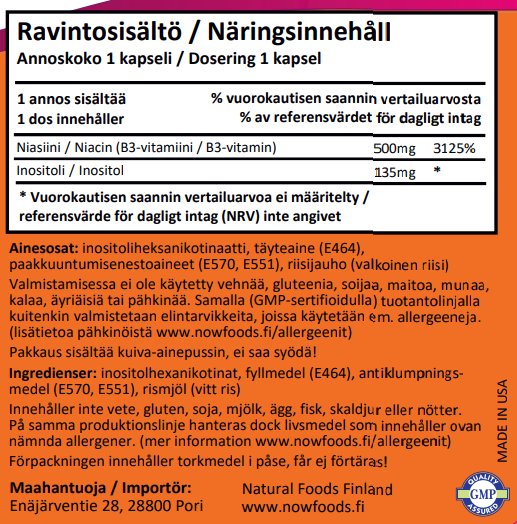 Flush Free Niacin 500mg (90 kapselia)