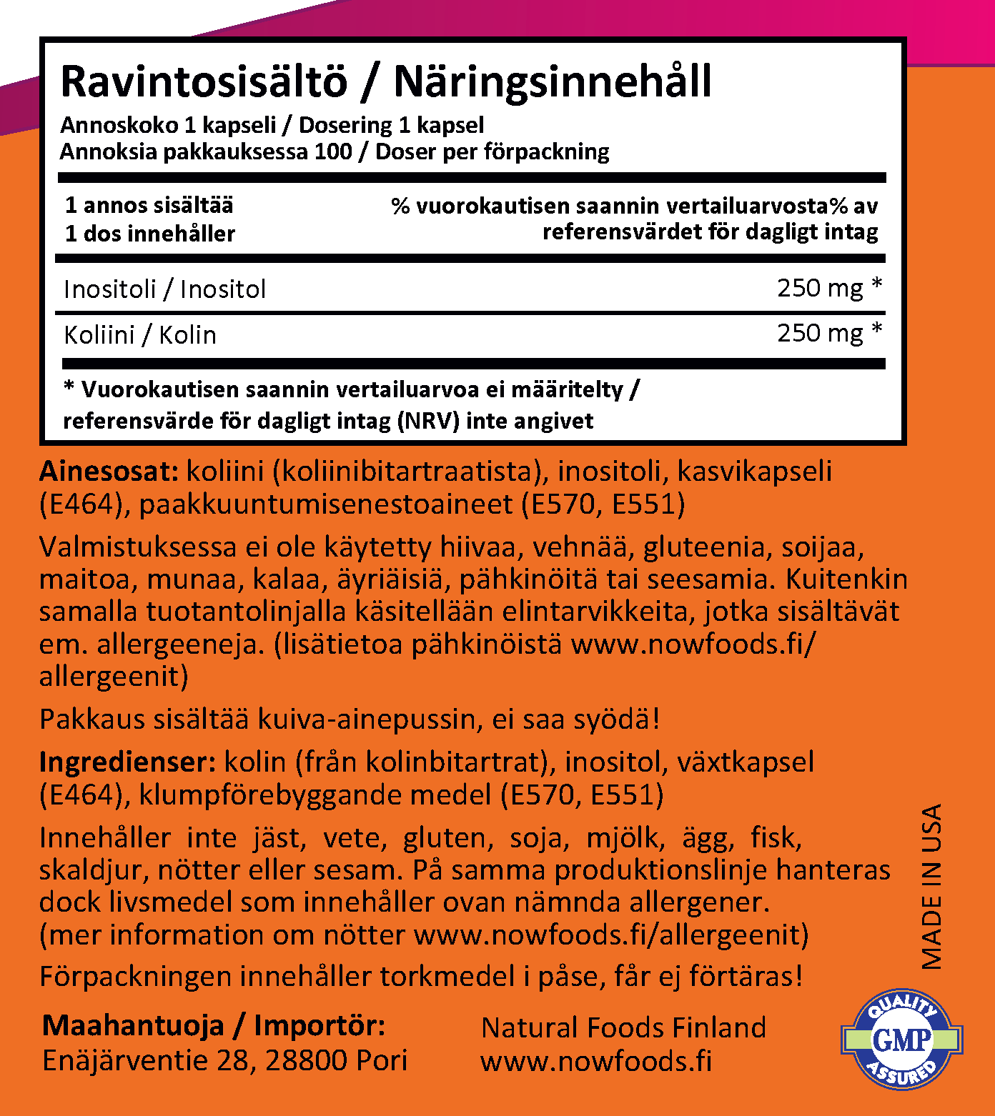 Choline & Inositol 500mg (100 kapselia)