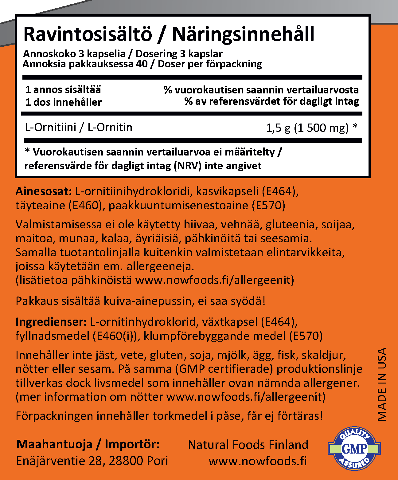 L-Ornithine 500mg (120 kapselia)