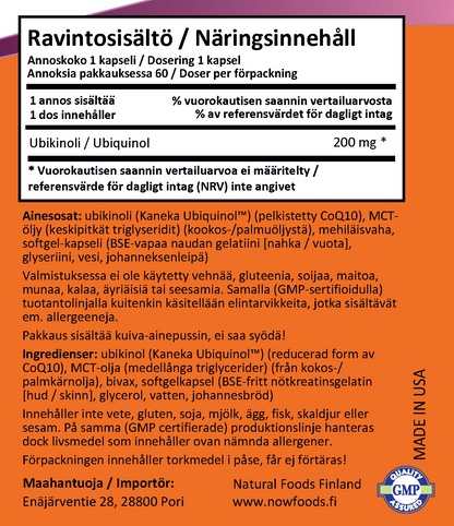 Ubiquinol 200mg (60 kapselia)