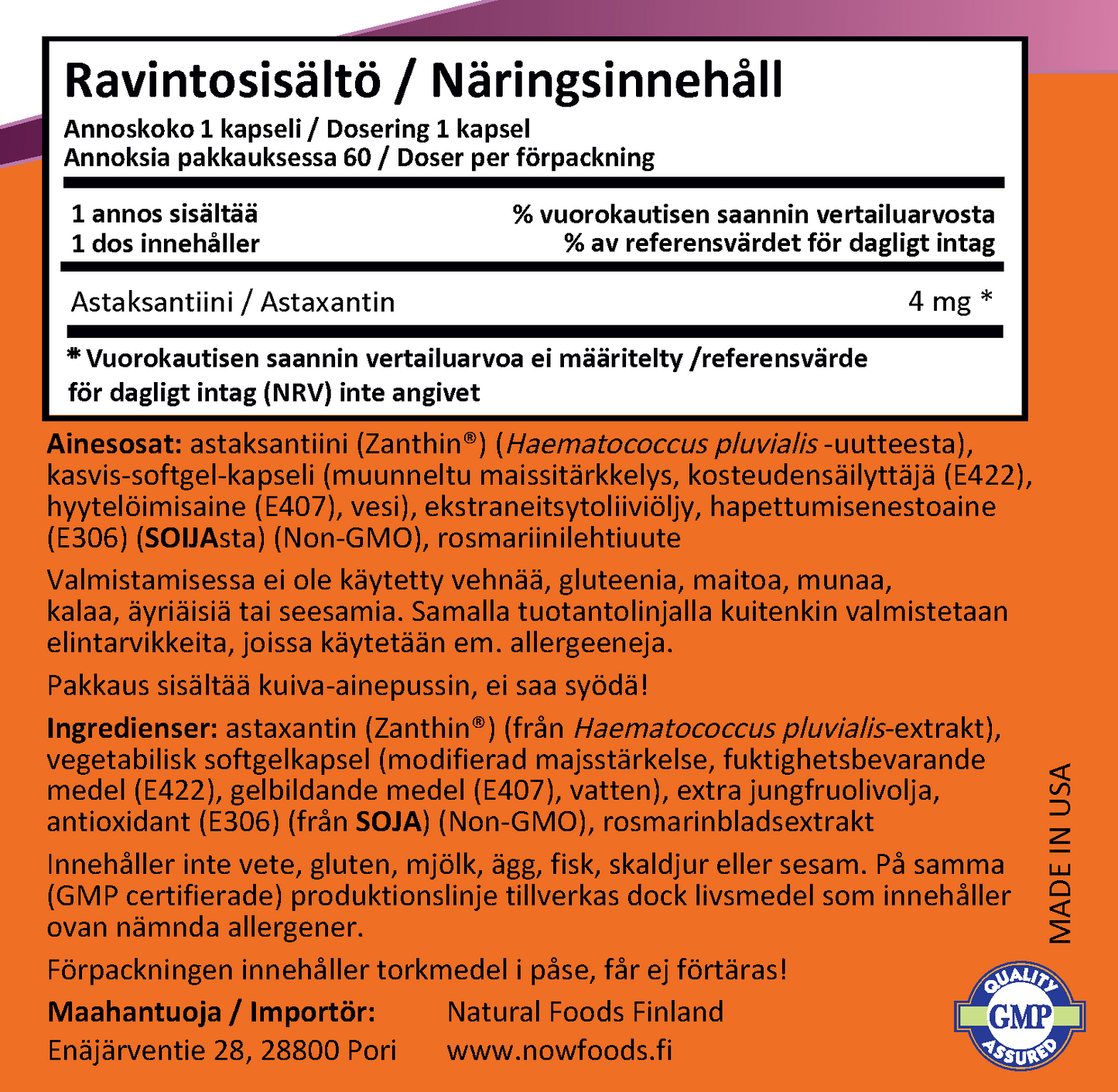 Astaxanthin 4mg (60 kapselia)
