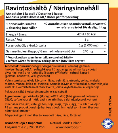 Borage Oil 1000 mg (60 kapselia)