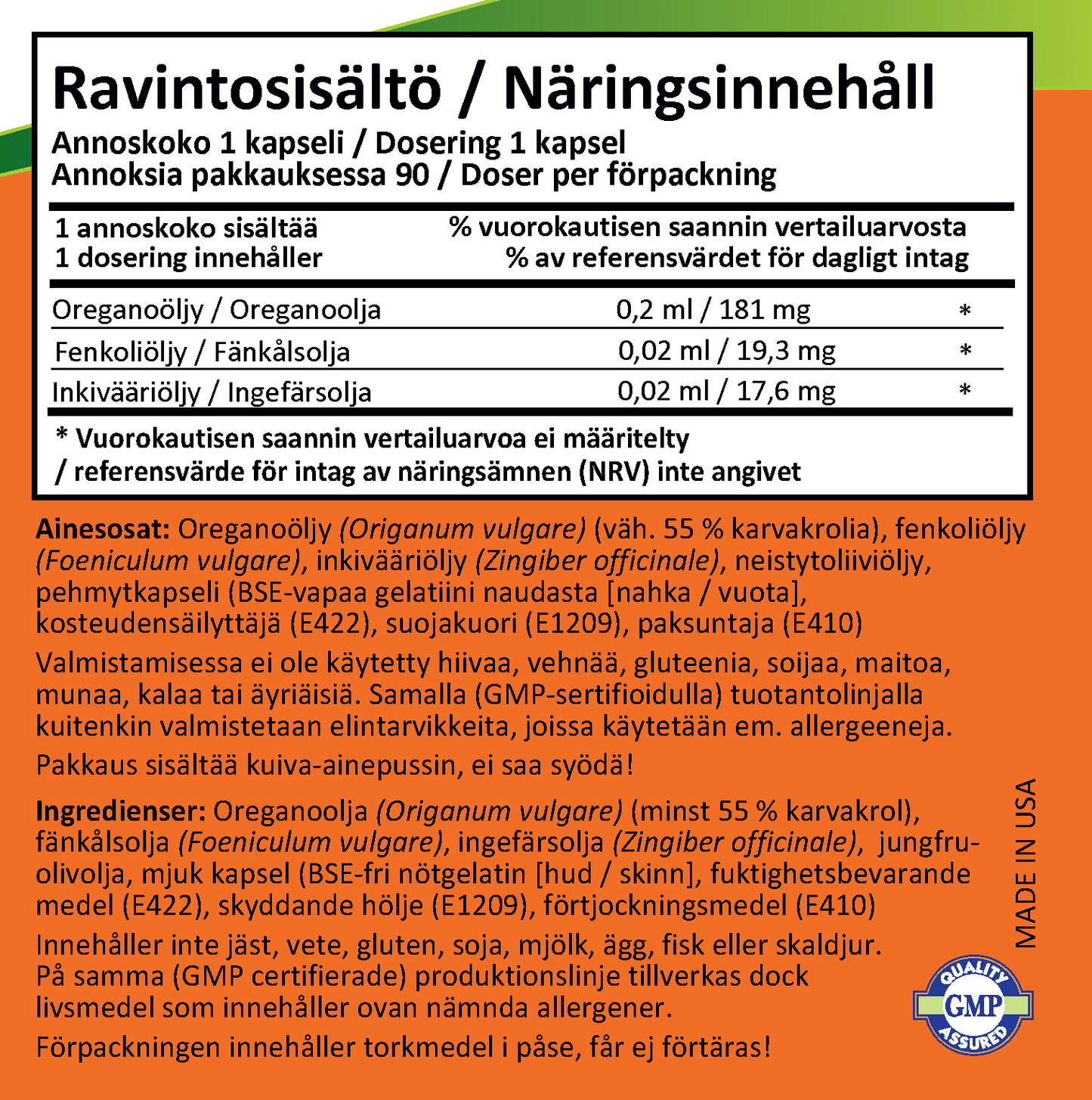 Oregano Oil, Enteric (90 kapselia)