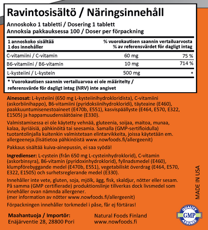 L-Cysteine 500mg (100 tablettia)