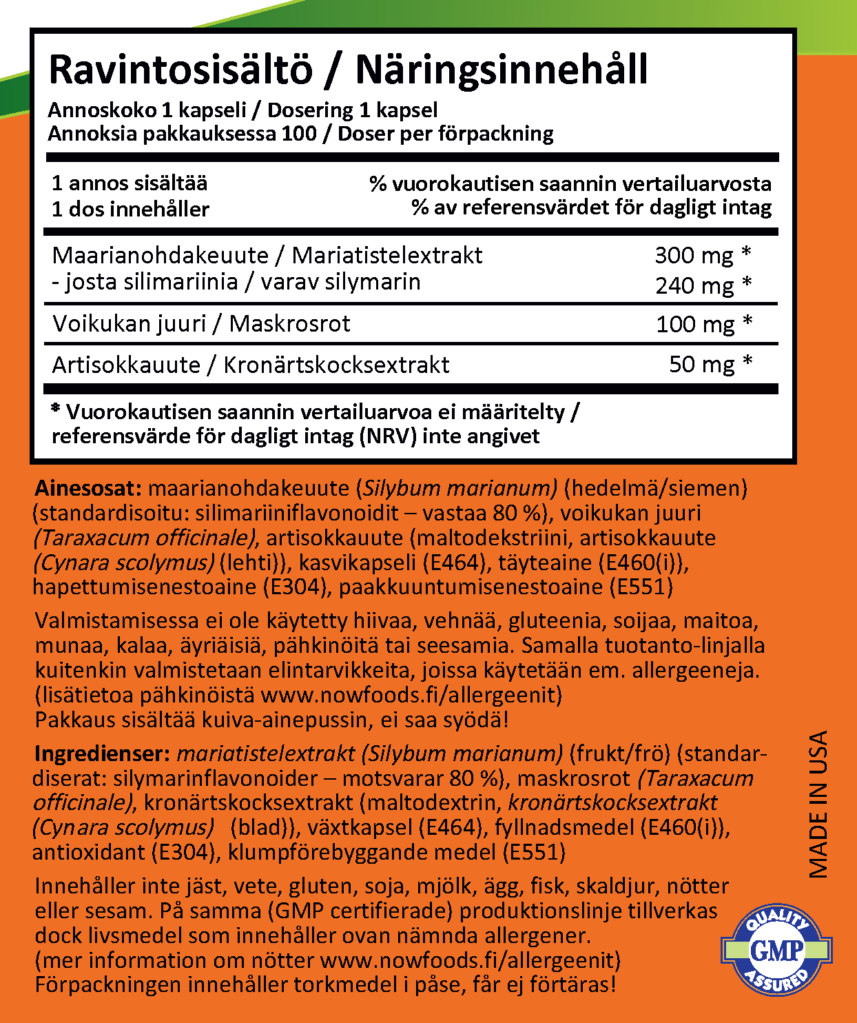 Silymarin Milk Thistle 300mg (100 kapselia)