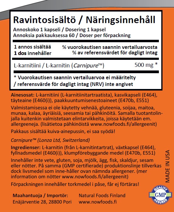 L-Carnitine 500mg (60 kapselia)