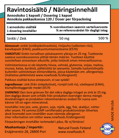 Zinc Picolinate 50mg (120 kapselia)
