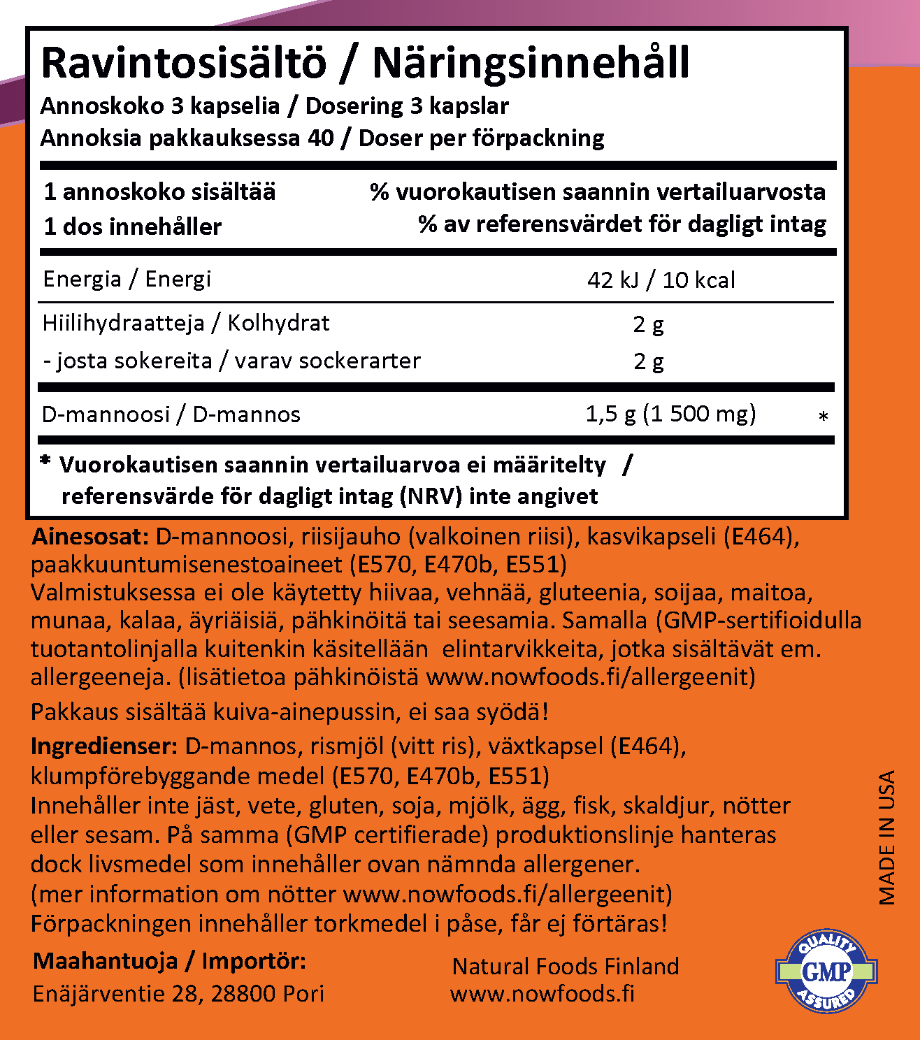 D-Mannose 500mg (120 kapselia)
