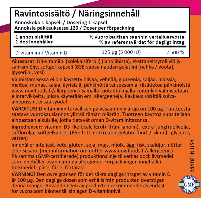 Vit D-3 5000IU (120 kapselia)