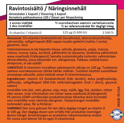 Vit D-3 5000IU (120 kapselia)