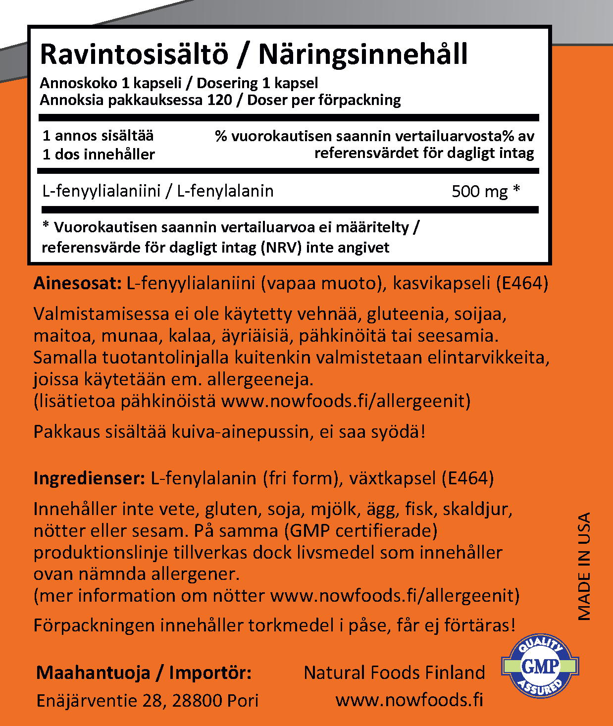 Phenylalanine 500mg (120 kapselia)