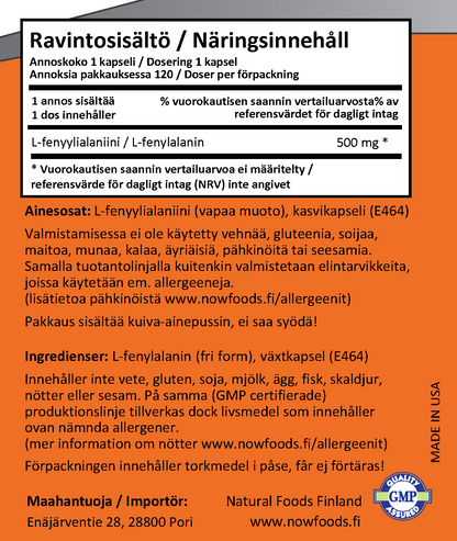 Phenylalanine 500mg (120 kapselia)