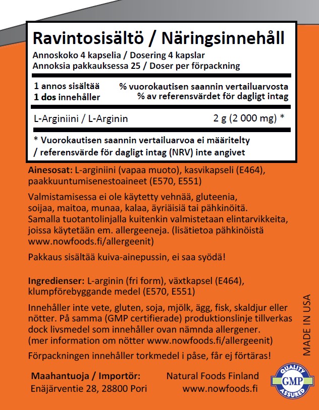 L-Arginine 500mg (100 kapselia)