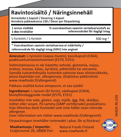 L-Tyrosine 500mg (120 kapselia)