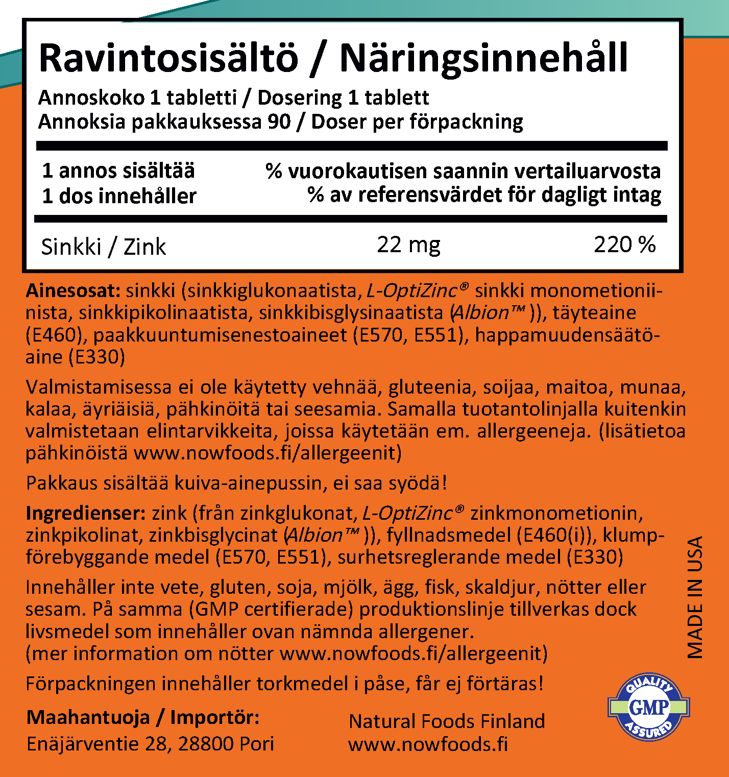 Zinc Transporters 22mg (90 tablettia)