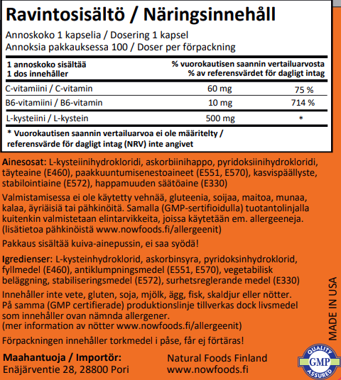 L-Cysteine 500mg (100 tablettia)