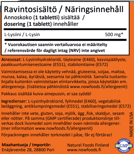 L-Lysine 500mg (100 tablettia)